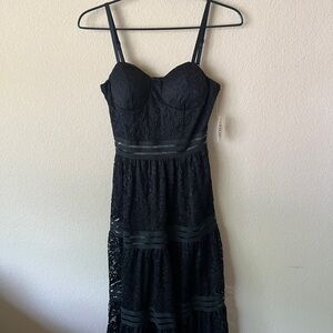 Black Lace tiered  Midi Dress